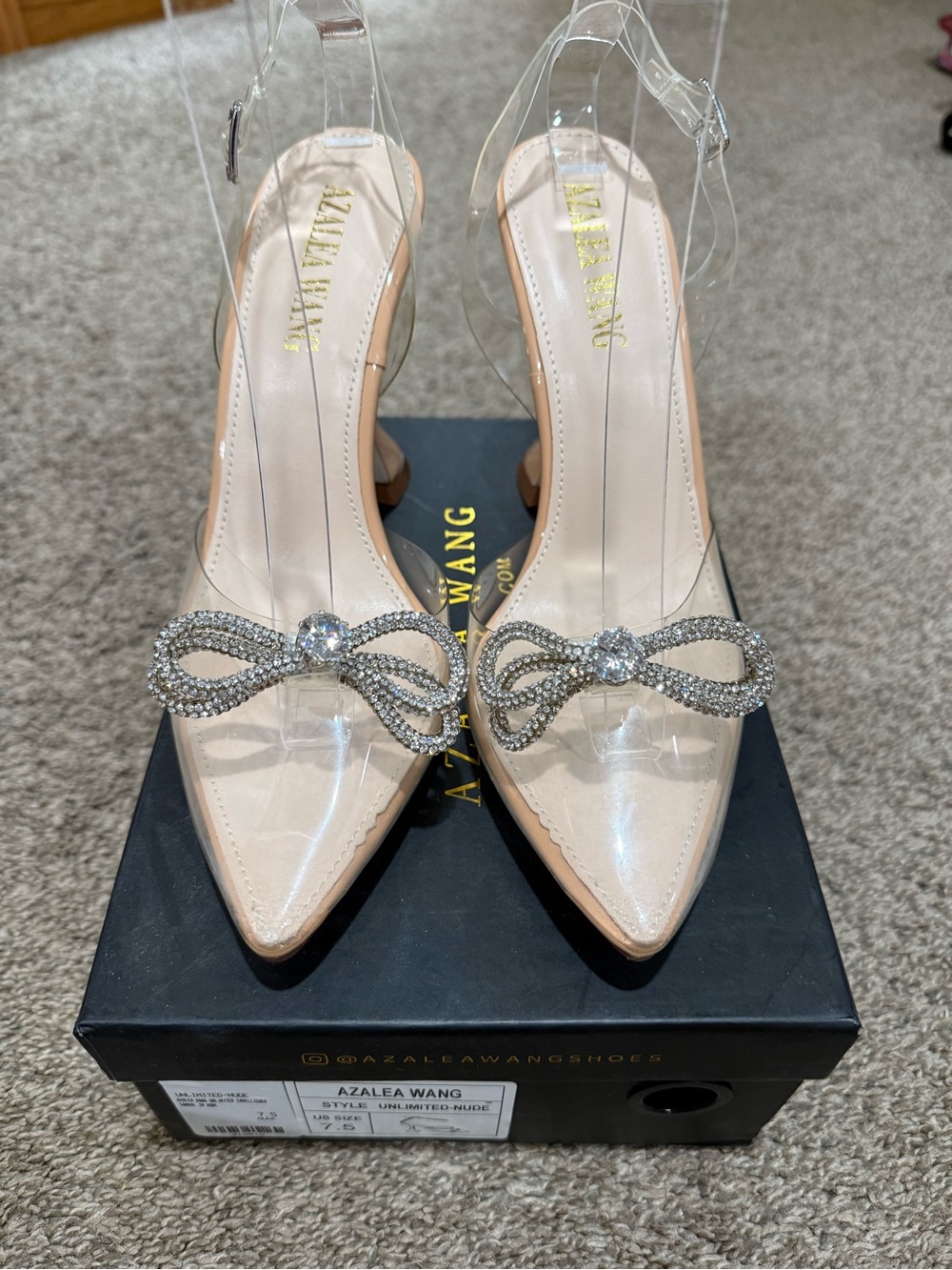 Azalea Wang Pink Slingback Pointed-Toe Heels with Crystal Bow